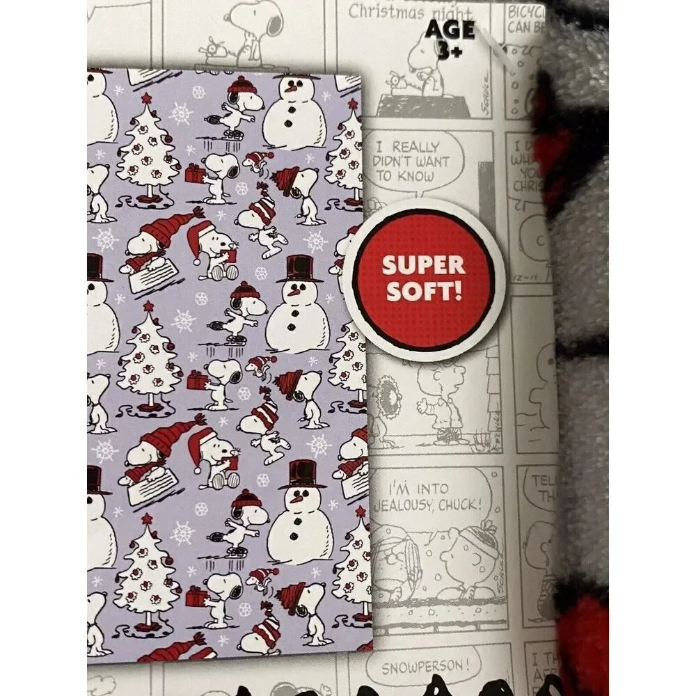 Peanuts Snoopy Snowman Throw Blanket Christmas Tree Snow Skiing‎ Ice Skating NEW